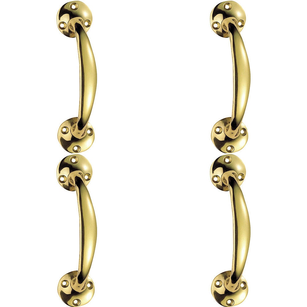 Loops 4x Victorian Bow Shaped Pull Handle 152mm Length 32mm Proj Polished Brass in Metallics