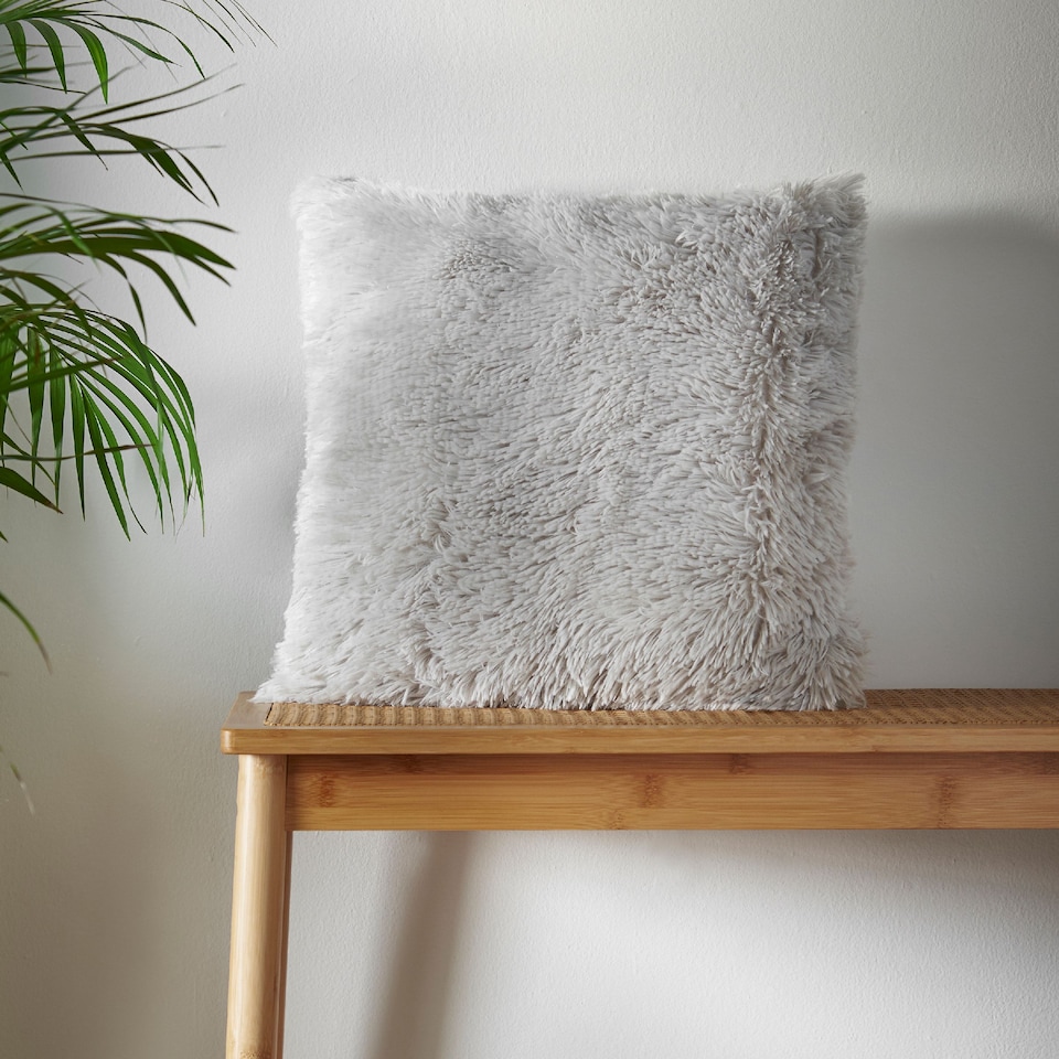 image 1 of Catherine Lansfield Cuddly Deep Pile Faux Fur Cushion | Silver | Silver Grey | 45x45cm