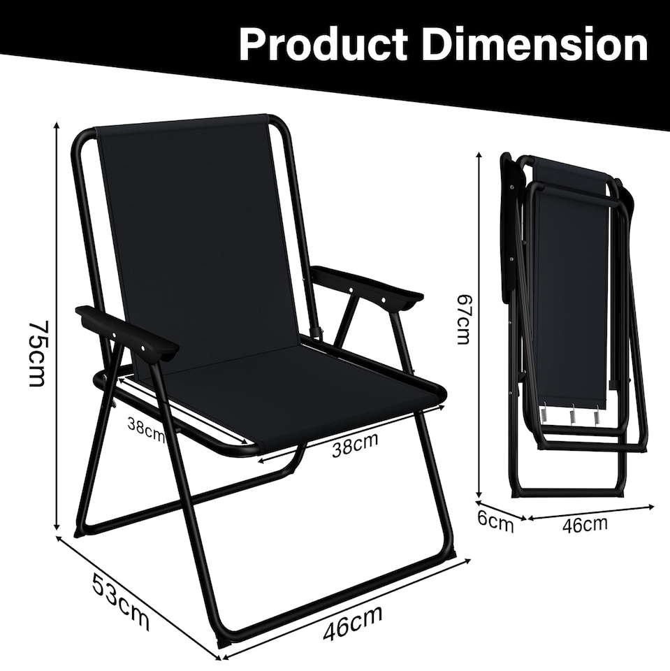 image 1 of 2 Pack Folding Beach Deck Chair with Armrests Portable Camping Garden Picnic | Black