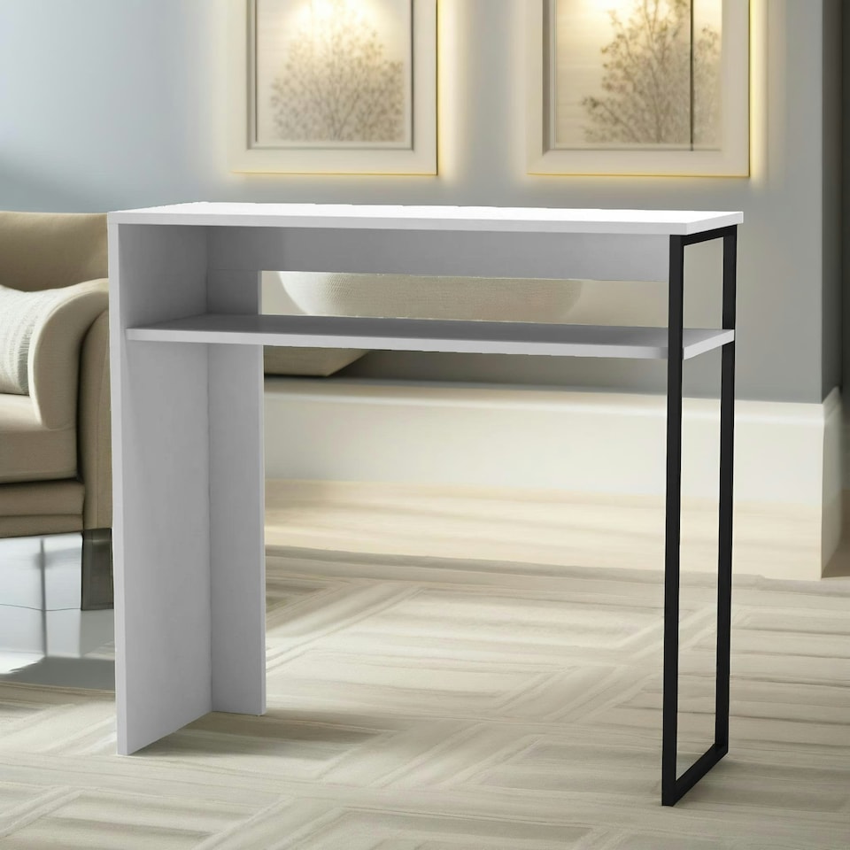 image 1 of 2 Tier Hallway Console Table With Steel Frame White White
