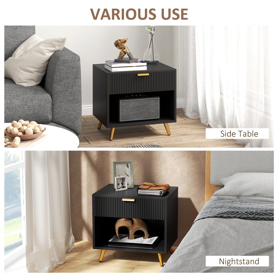 image 1 of HOMCOM Small Table With Drawer, Open Compartment and Handle, Black