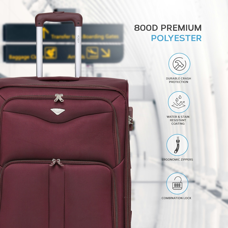 image 1 of Flight Knight Lightweight 4 Wheel 800D Soft Case Suitcases Anti Crack Cabin & Hold Luggage Options 100 Airlines Approved - Including easyJet, BA & Many More! Red | Burgundy | Large