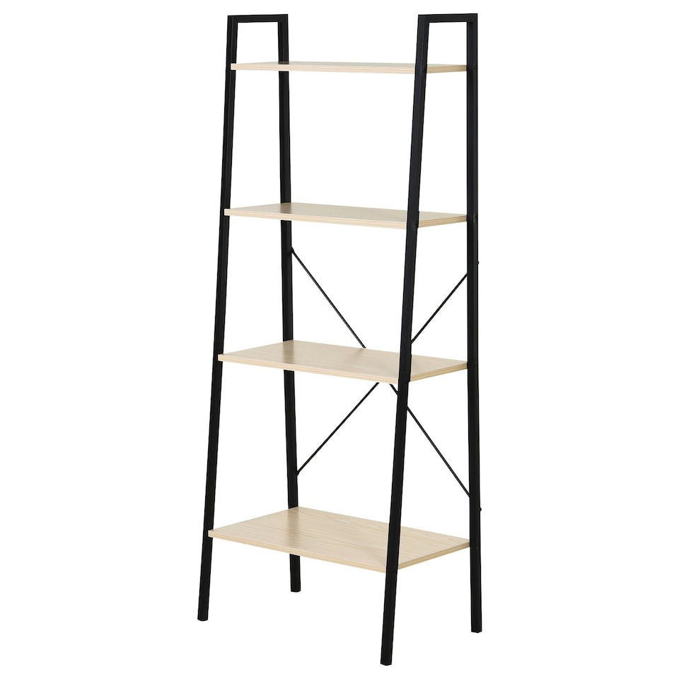 image 1 of HOMCOM 4-Tier Minimalistic Ladder Shelf Unit Steel Frame Display Storage Oak