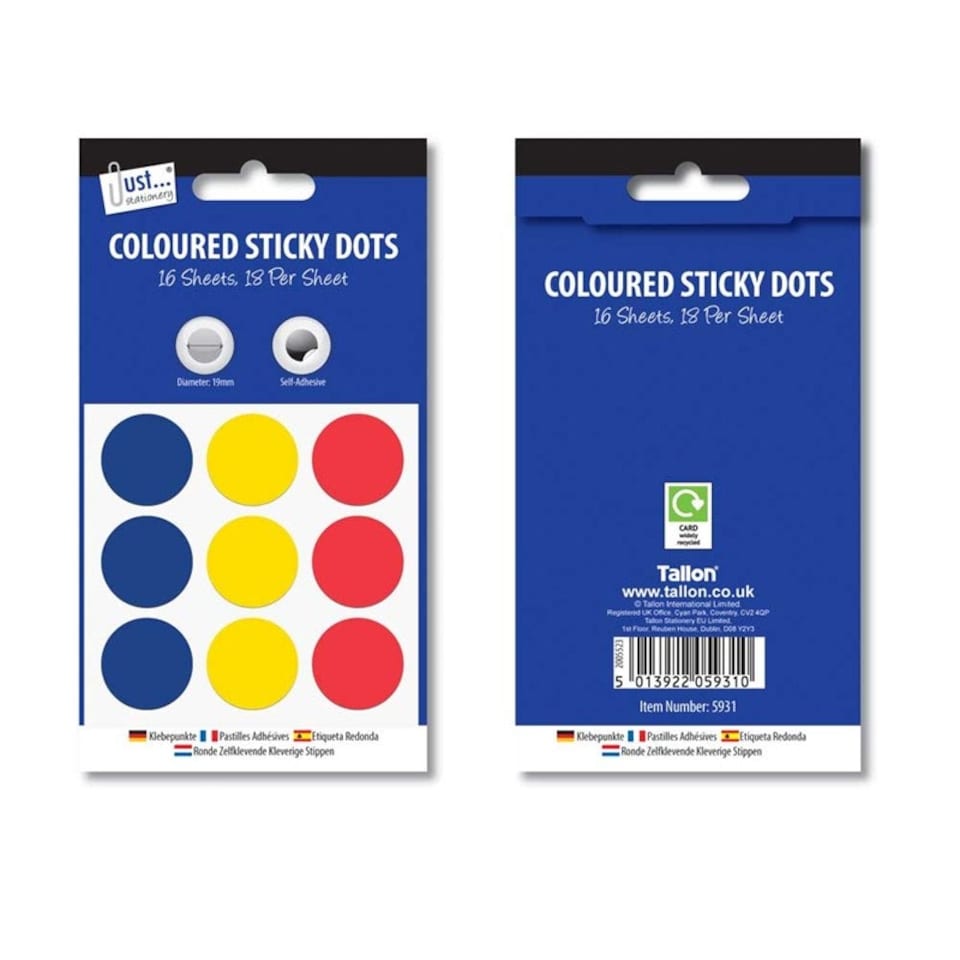 image 1 of Just Stationery 19mm Coloured Sticky Dots