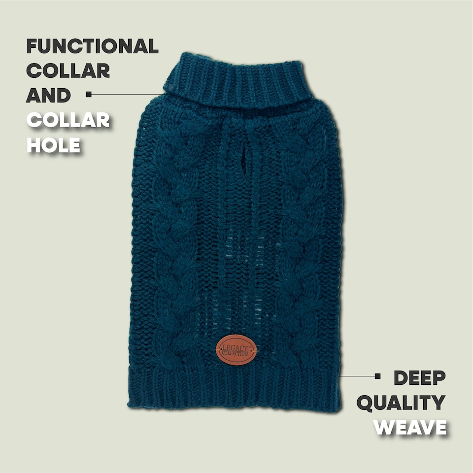 image 1 of HugglePets Legacy Cable Knit Dog Jumper Blue | L