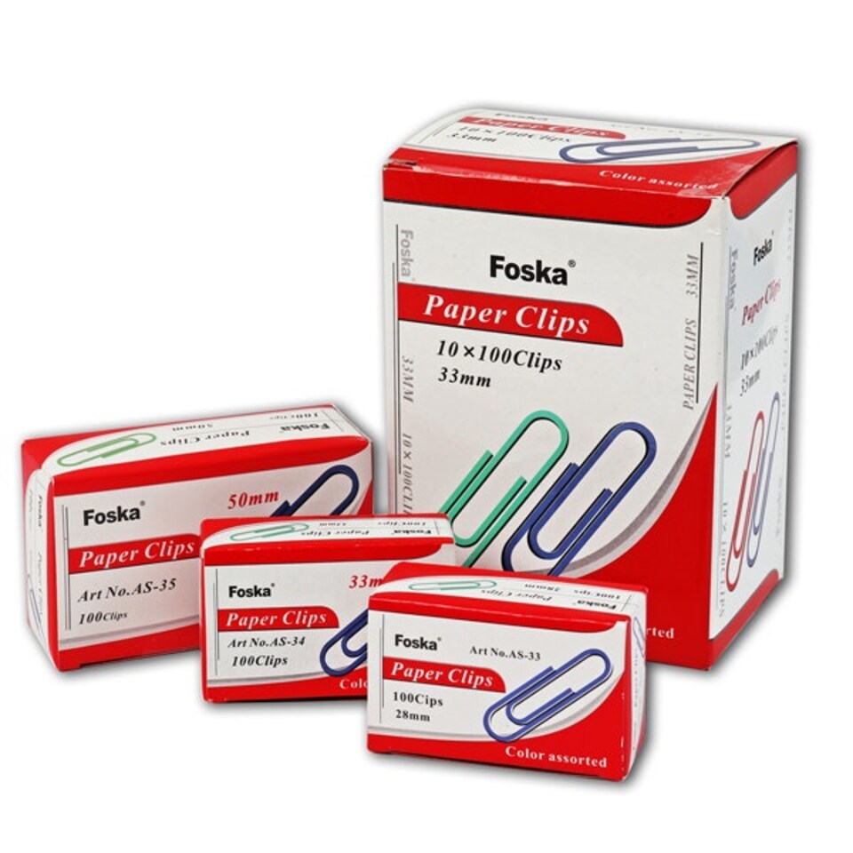 image 1 of Pack of 100 Assorted Coloured 33mm Paper Clips