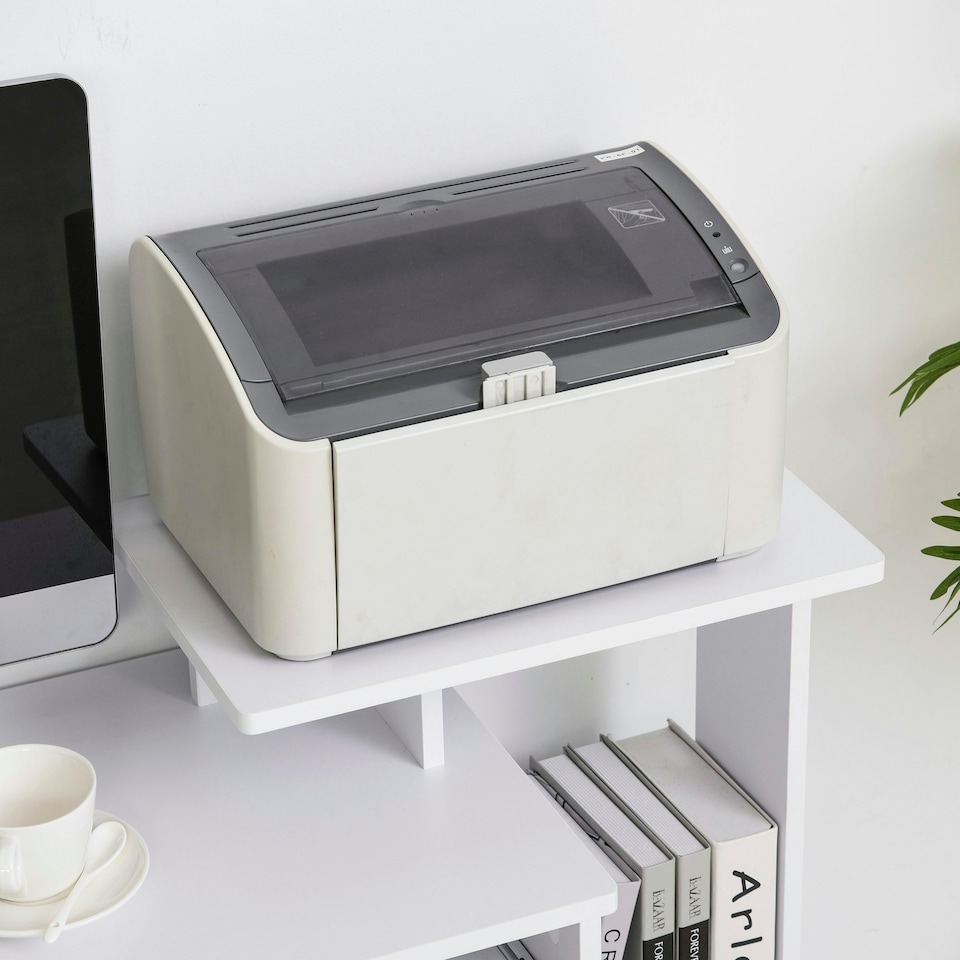 image 1 of HOMCOM Computer Desk with Sliding Keyboard Tray Storage Drawer Shelf White