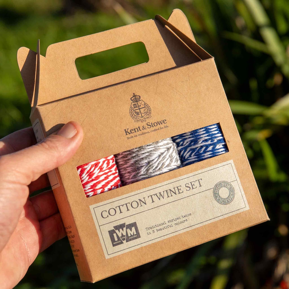 image 1 of Kent & Stowe Dig for Victory Cotton Twine Set - 3 x 50m Striped Spools Gift-Packaged | Multi | Grey, Red, Blue | L 50m