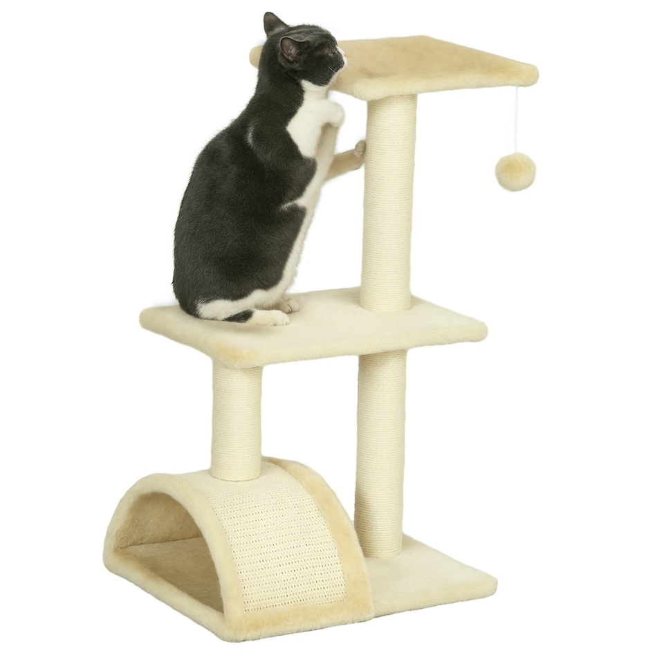 image 1 of PawHut 72cm Cat Tree Tower with Scratching Post Perch, Indoor, Cream white