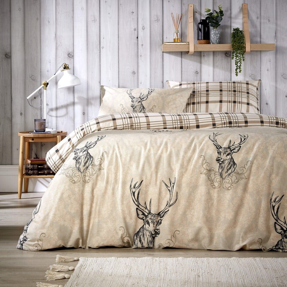 Highland Stag Duvet Set in Natural - Double Brown | Natural | Double
