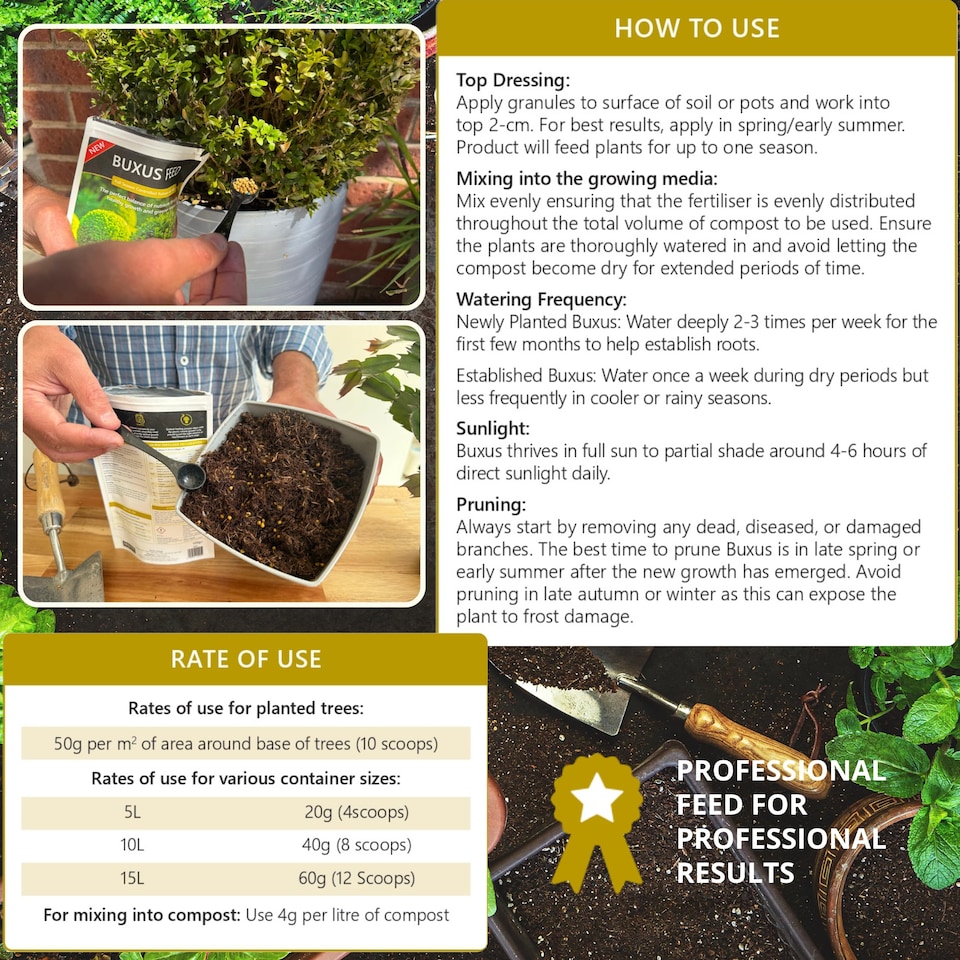 image 1 of Buxus Feed Controlled-Release Fertiliser Plant Food Box Hedges & Topiary Easy-Apply Granules for Dense Healthy Growth 120g Pouch