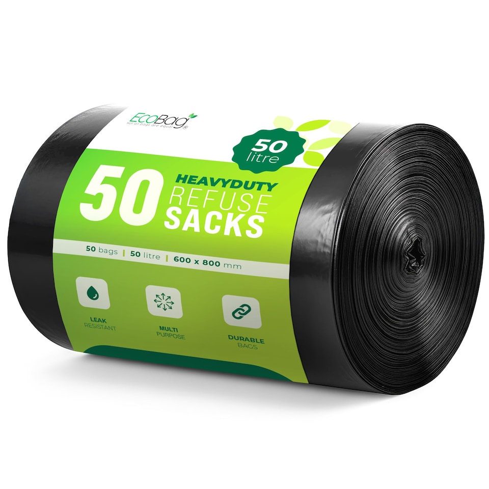 image 1 of Ecobag 50L Extra Strong Heavy Duty Refuse Sacks Leak Resistant Bin Bags