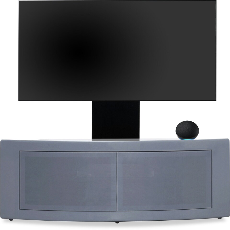 image 1 of Centurion Supports PANGEA Grey Beam-Thru Curved True-Corner 32"-50" TV Cabinet with Mounting Arm Grey