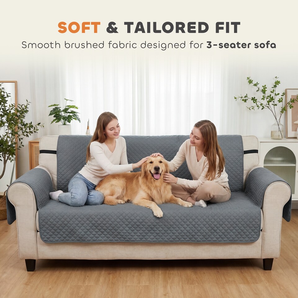 image 1 of PawHut Waterproof Sofa Cover 3 Seater, Soft Couch Cover for Dogs Cats Pets | Grey | Grey | One Size