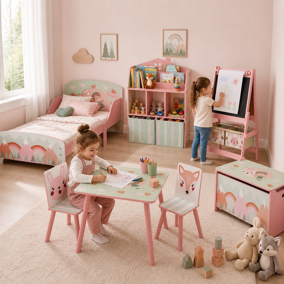 image 1 of AIYAPLAY Kids Easel with Paper Roll, Blackboard, Whiteboard, Storage, Pink