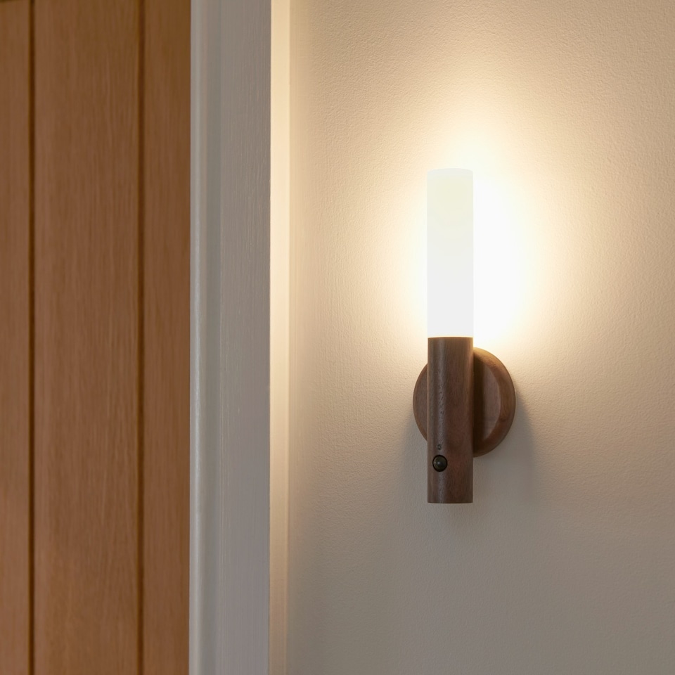 image 1 of Auraglow Rechargeable Motion Sensor Wall Light | Clear | Walnut