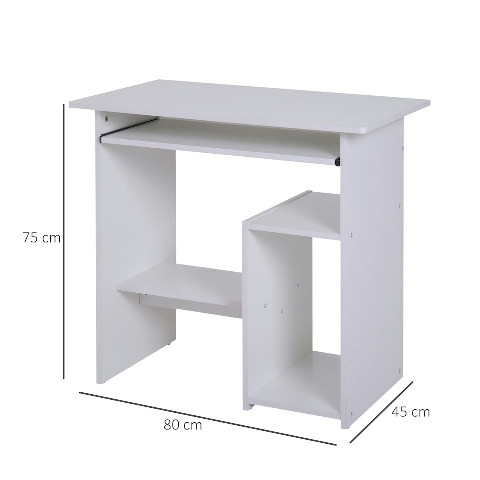 image 1 of HOMCOM Compact Small Computer Table Wooden Desk Keyboard Tray Storage White