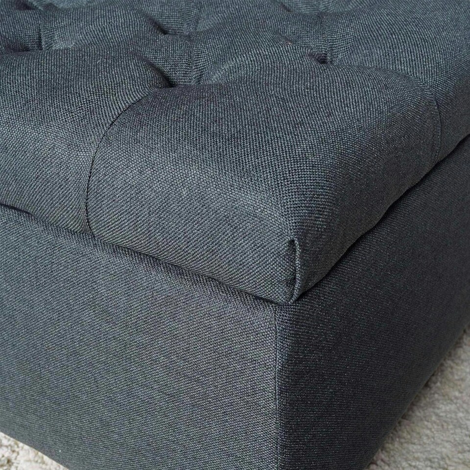 image 1 of Dark Grey Fabric Tufted Ottoman Storage Bench Grey