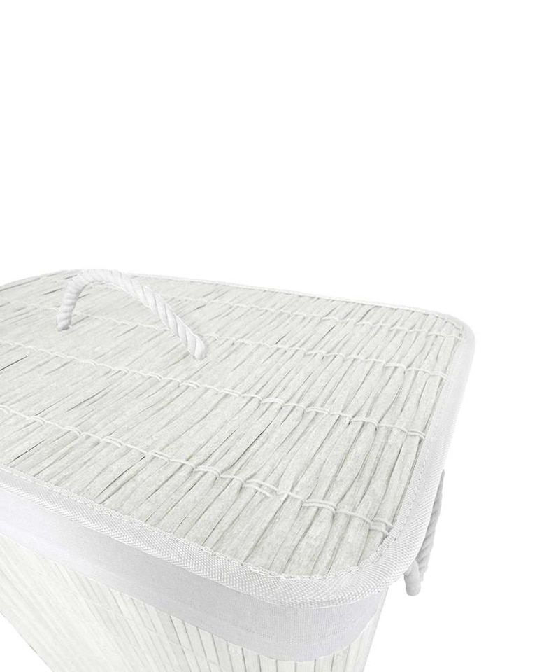 image 1 of Oblong Bamboo White Laundry Hamper with Divider