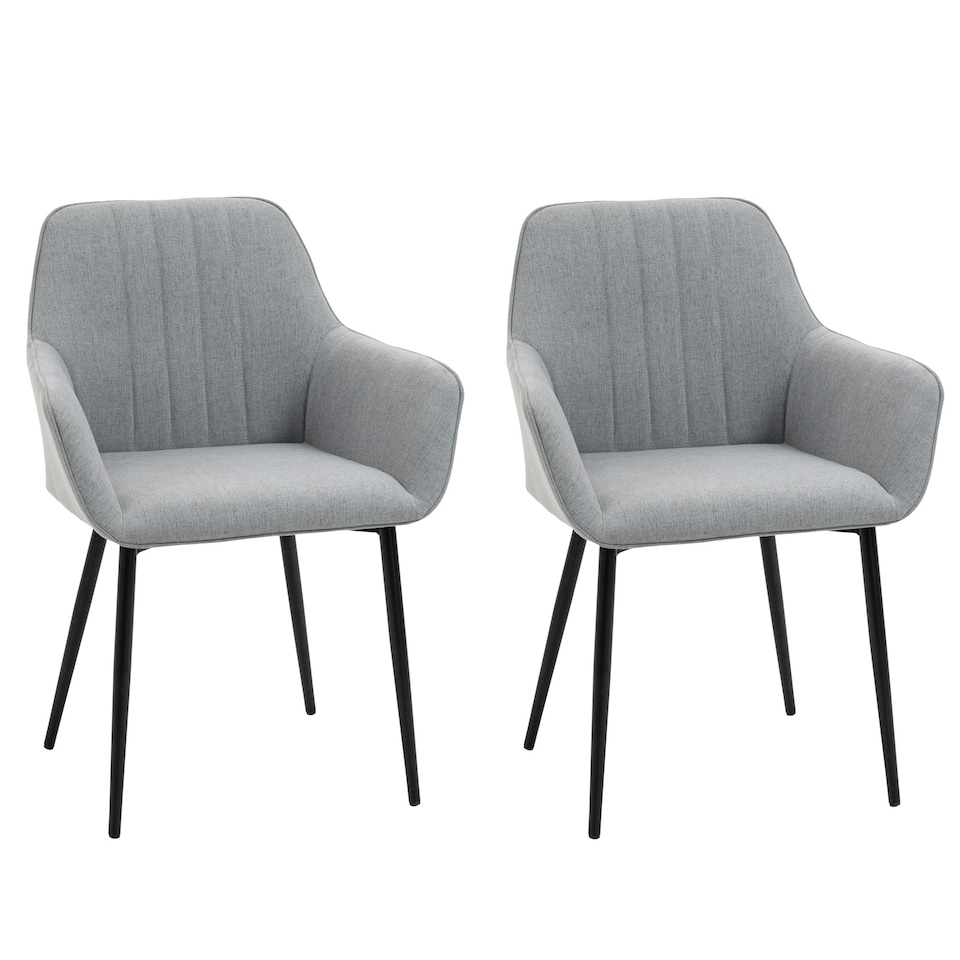 image 1 of HOMCOM Dining Chairs Upholstered Linen Fabric Metal Legs, Set of 2, Light Grey