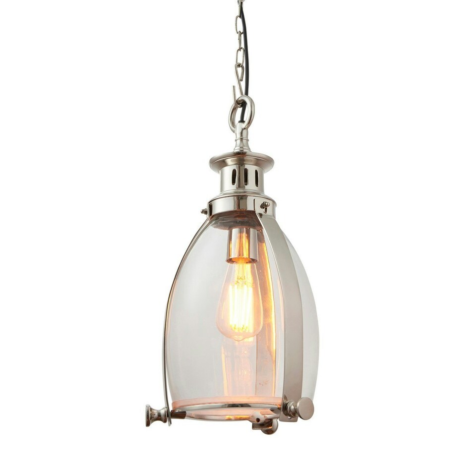 image 1 of Ceiling Pendant Light Clear Glass, Polished Nickel, E27