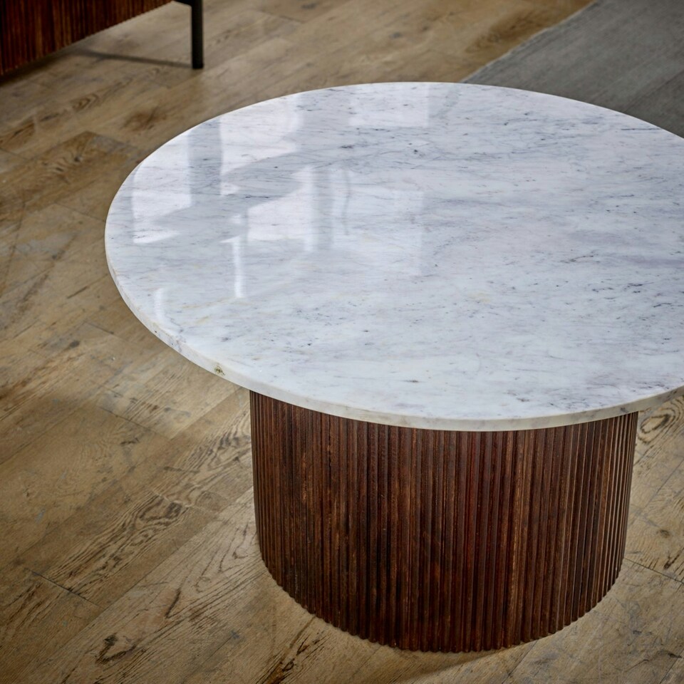 image 1 of Miel Mango Wood Coffee Table With Marble Top Brown