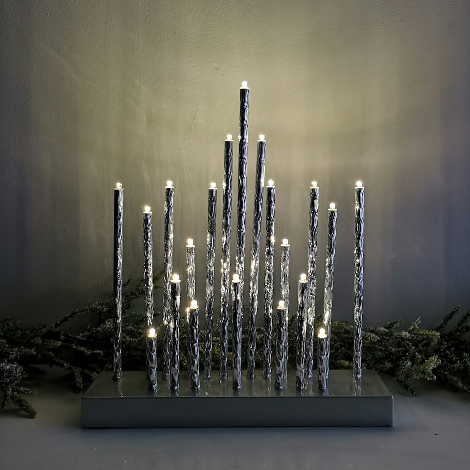 image 1 of 27cm Premier Christmas Candlebridge with 20 LEDs in Silver  Aluminium Battery Operated