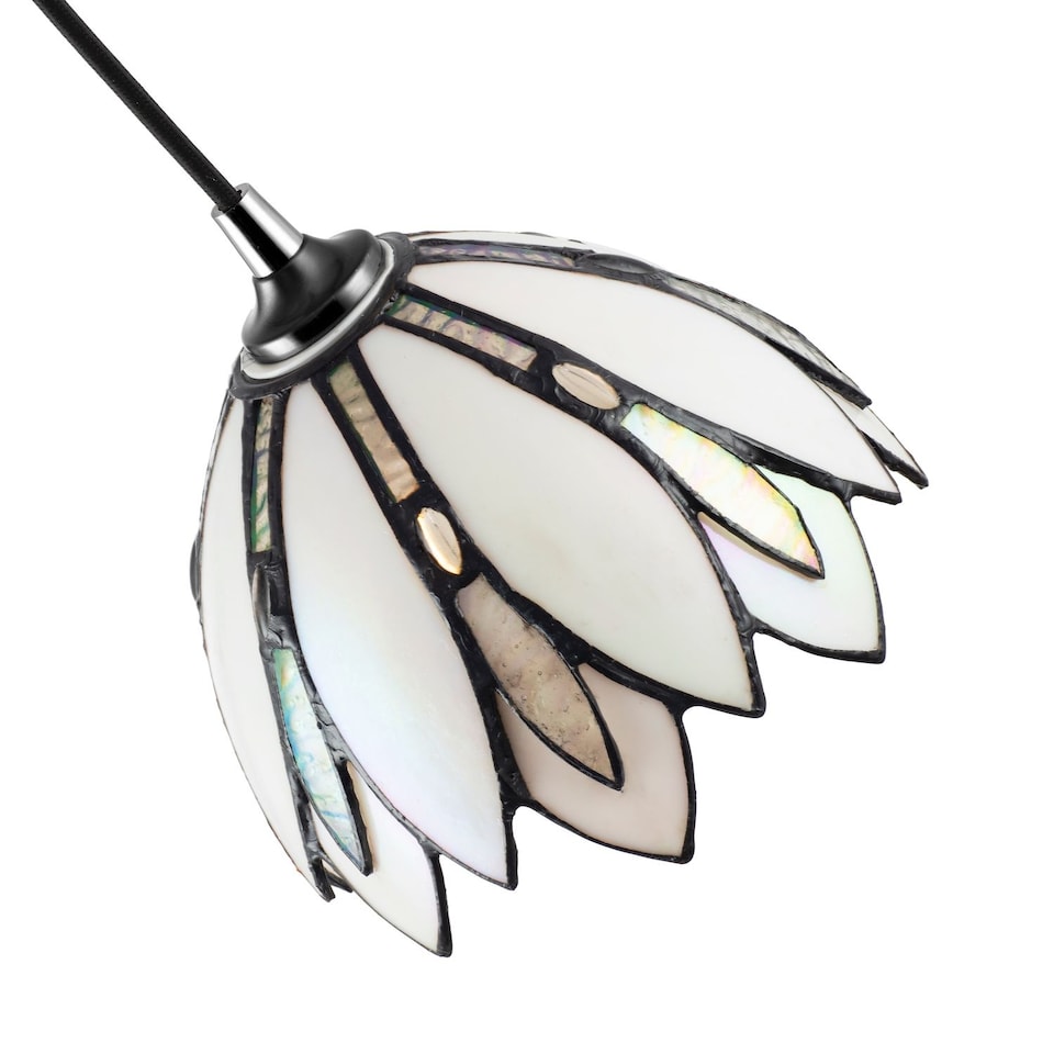 image 1 of Floral Petal Themed White Stained Glass Tiffany Pendant Lamp Shade with Beads | White | White | 1