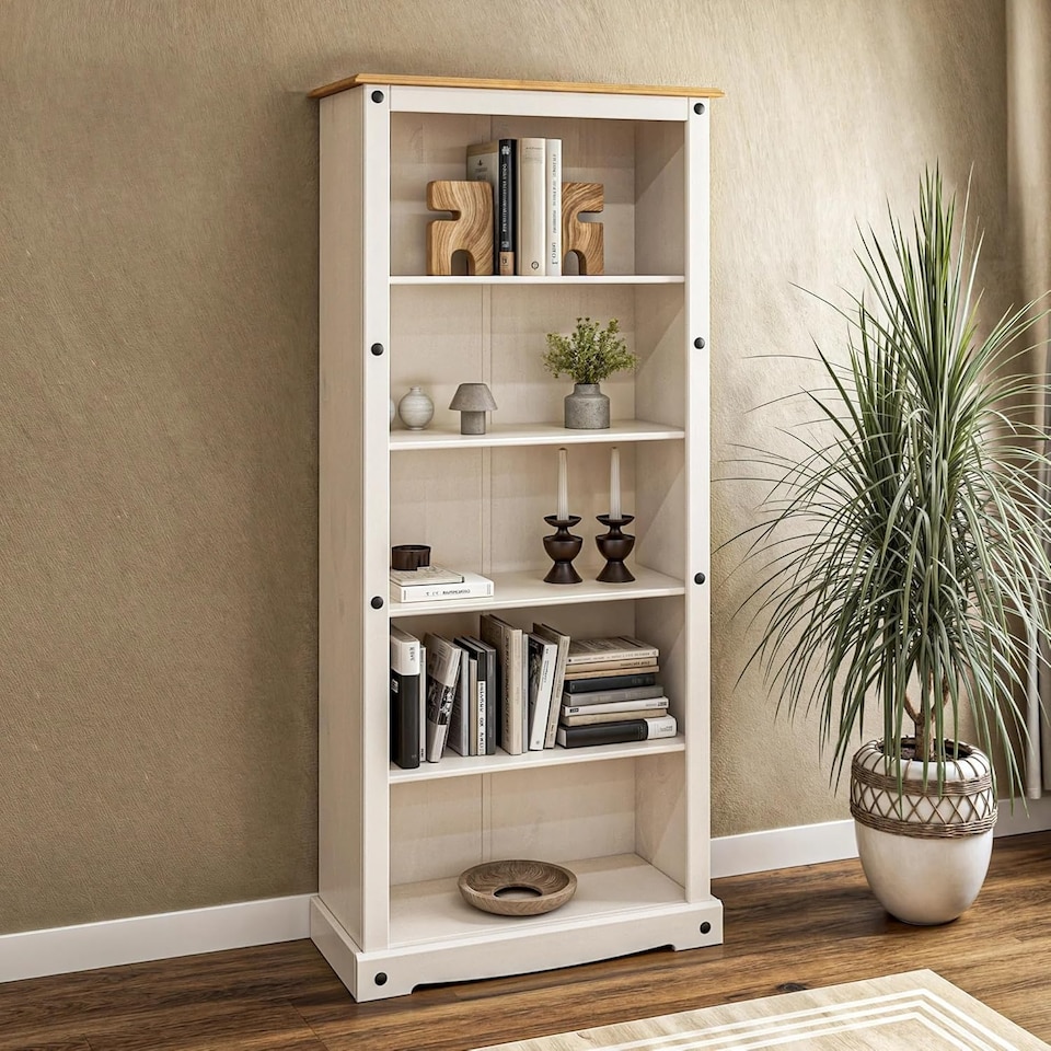 image 1 of Corona Tall Large White Bookcase Solid Pine Wood