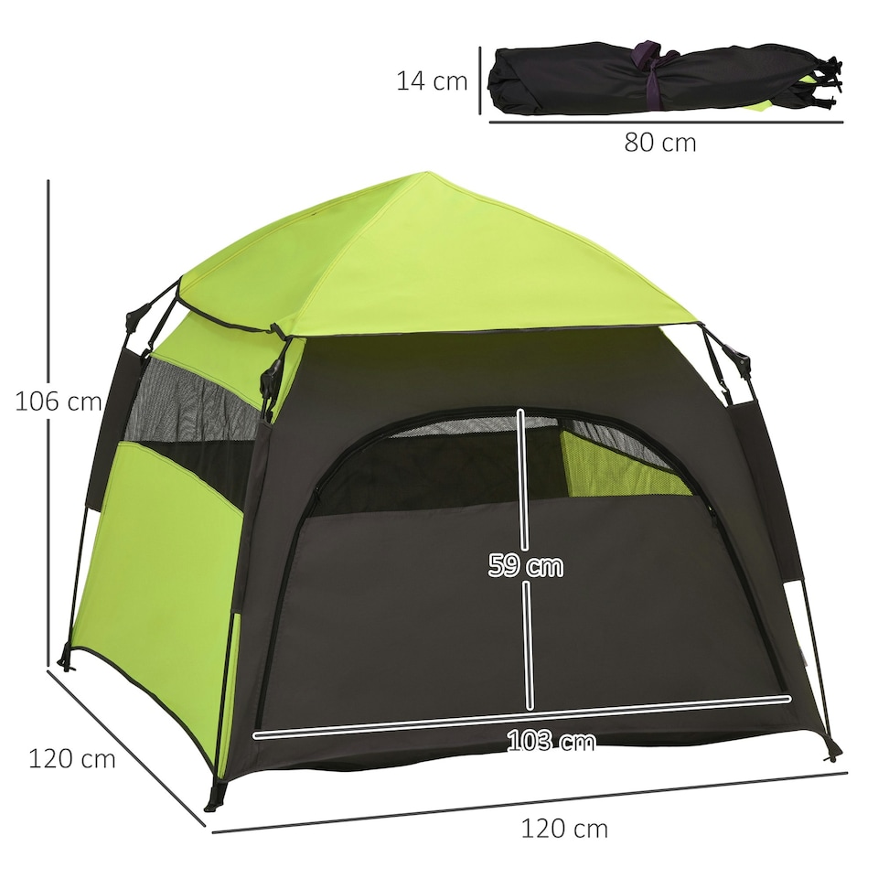 image 1 of PawHut Foldable Dog Cat Tent with Water-Resistant Oxford Cloth, Carry Bag Green