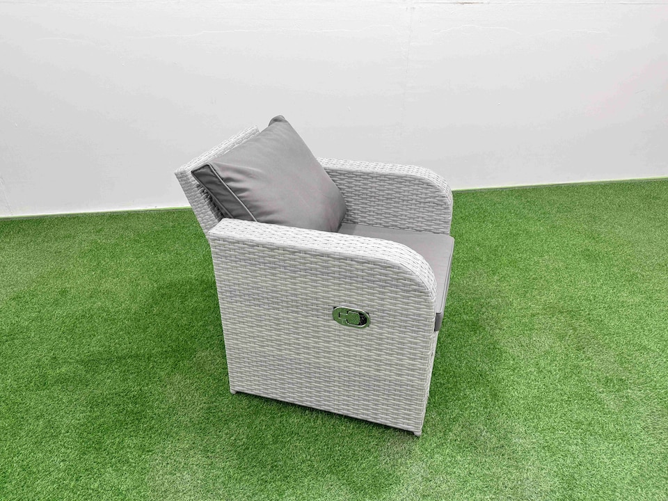image 1 of Fimous 8 Seater Outdoor Reclining Chair Love Sofa Set Rattan Garden Furniture Set with Adjustable Lifting Dining or Coffee Table 2 Big FootStools Light Grey