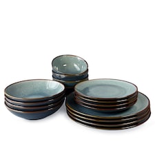 Scandi Home 16 Piece Stavanger Blue Artisan Glaze Ceramic Tableware Set
