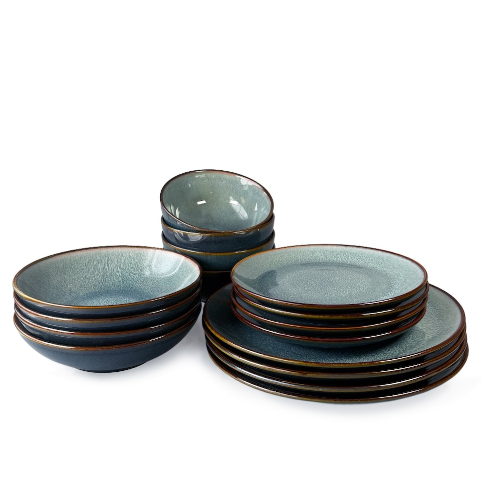 image 1 of Scandi Home 16 Piece Stavanger Blue Artisan Glaze Ceramic Tableware Set