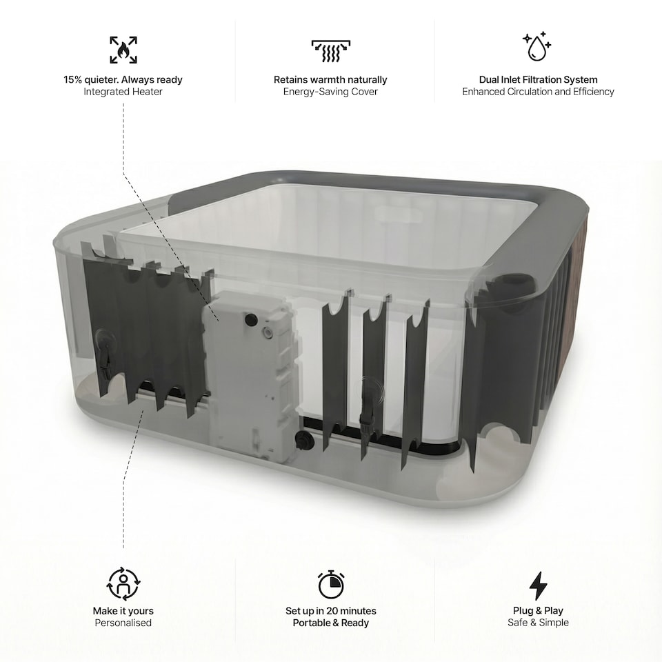image 1 of Wave Pacific 6 Person Inflatable Hot Tub, Slate Rattan
