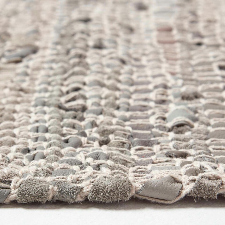 image 1 of Homescapes Grey Real Leather Handwoven Diamond Pattern Hall Runner - 66 x 200 cm Grey | 66 x 200 cm