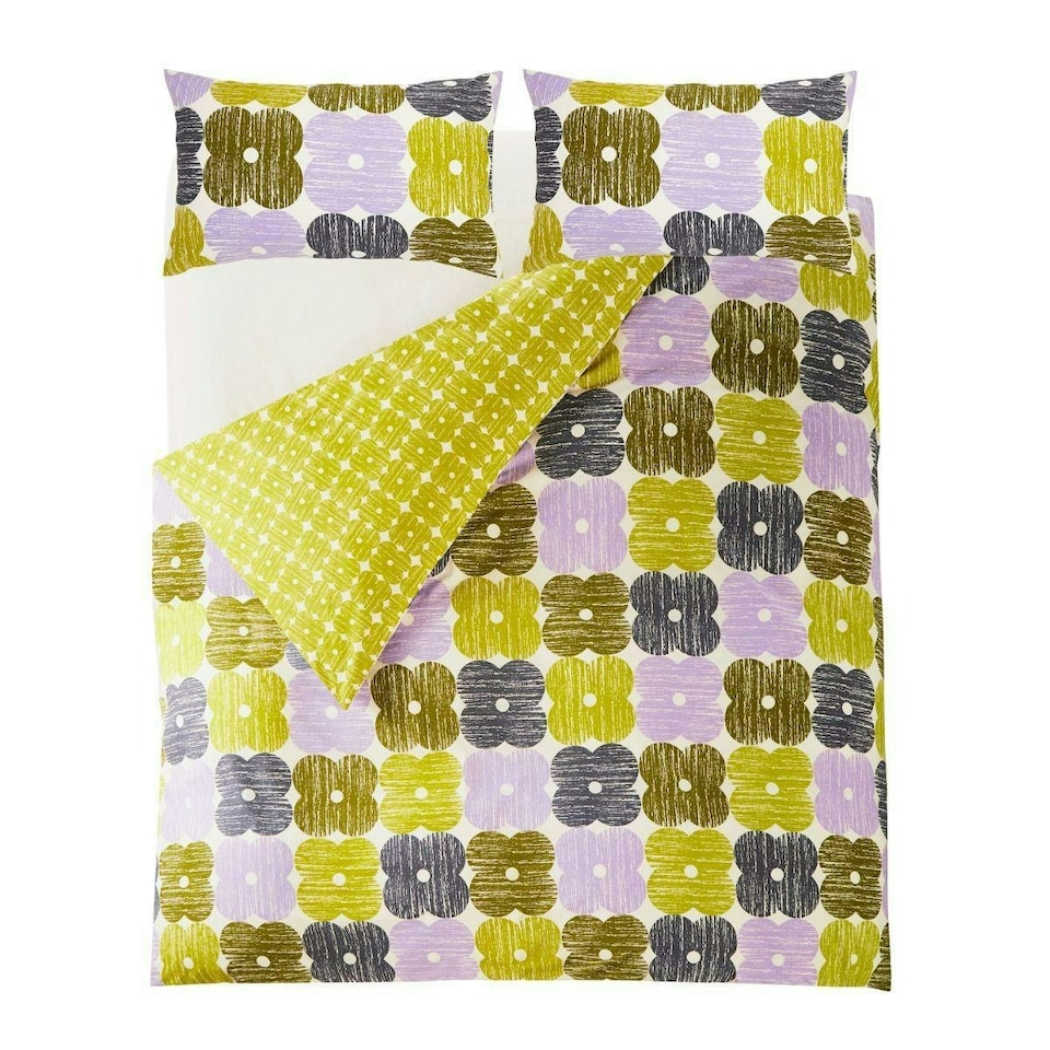 image 1 of Textured Flower Multi Duvet Cover Set Green | King