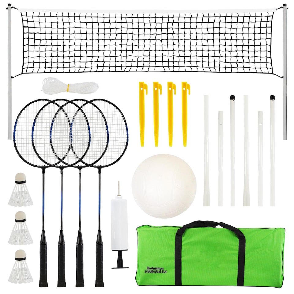 image 1 of The Magic Toy Shop 2-in-1 Badminton Volleyball Set Portable Outdoor Sports for 4 Players