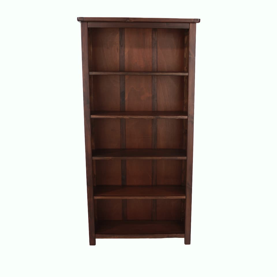 image 1 of Boston 5-Shelf Tall Bookcase - Rich Dark Brown Lacquer Finish with Handcrafted Adjustable Shelves | Brown | Dark Brown | One Size | 1