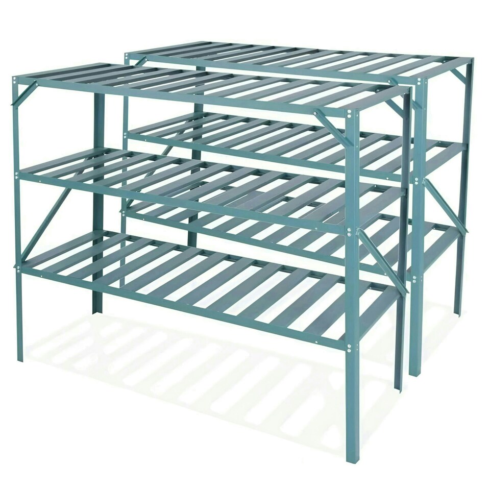 image 1 of Lacewing Twinpack Traditional 3 Tier Greenhouse Staging Shelving Bench in Green 126cm