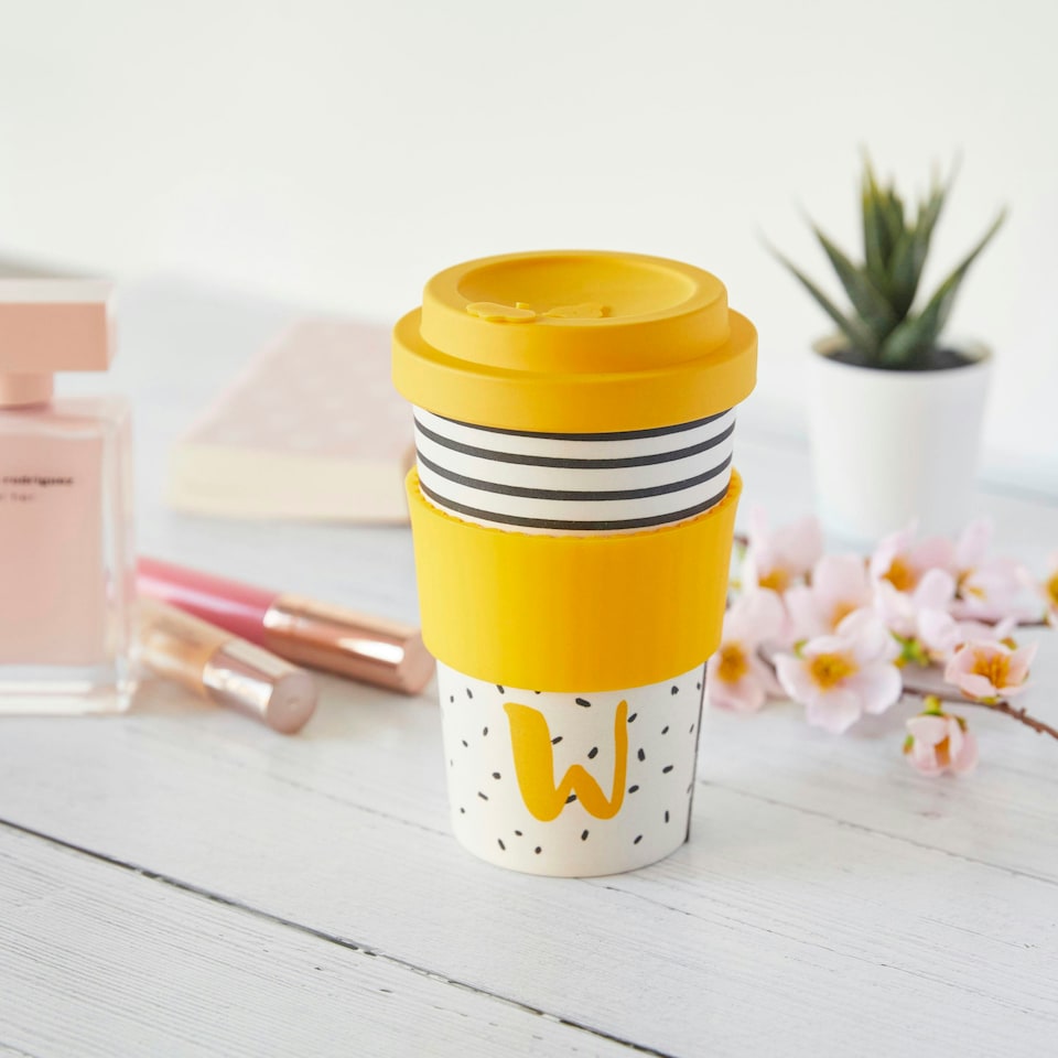 image 1 of KitchenCraft 410ml Bamboo A to Z Letter "W" Reuseable Mug Multi