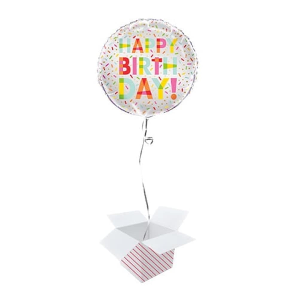 Donut Party Birthday Round Foil Helium Balloon - Inflated Balloon in a Box