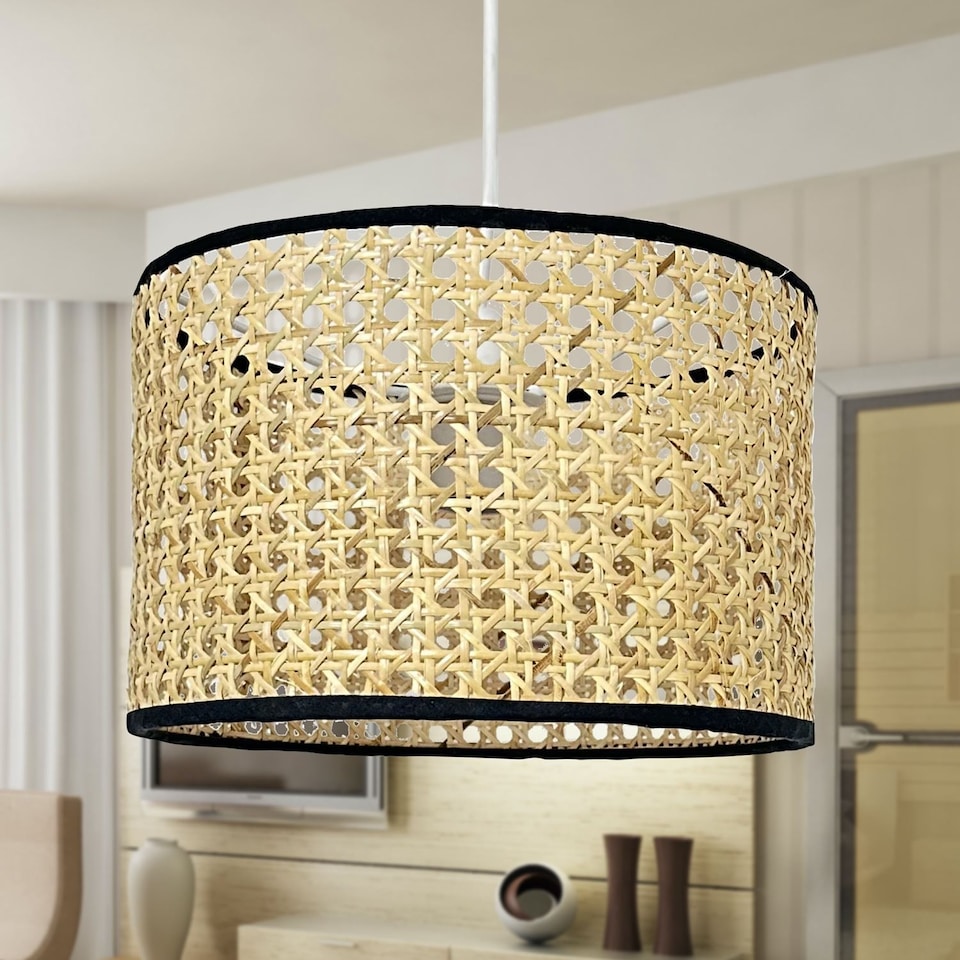 image 1 of Kona - Natural Rattan 25 cm Easy Fit Pendant Shades | Cream | Medium | 1