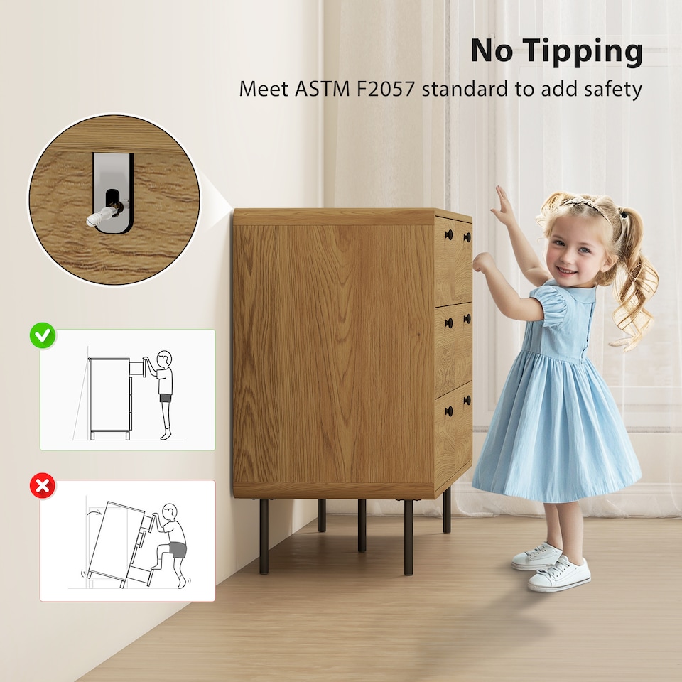 image 1 of HOMCOM Bedroom Chest of Drawers, Modern 6 Drawer Dresser with Rounded Corners and Steel Legs for Living Room, Hallway, Entryway, Oak