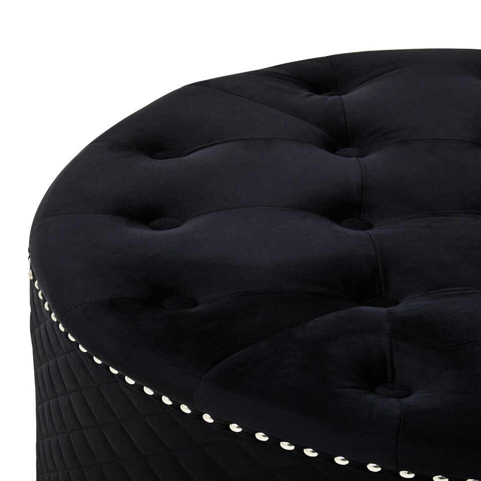 image 1 of Interiors by Premier Round Black Velvet Ottoman Black