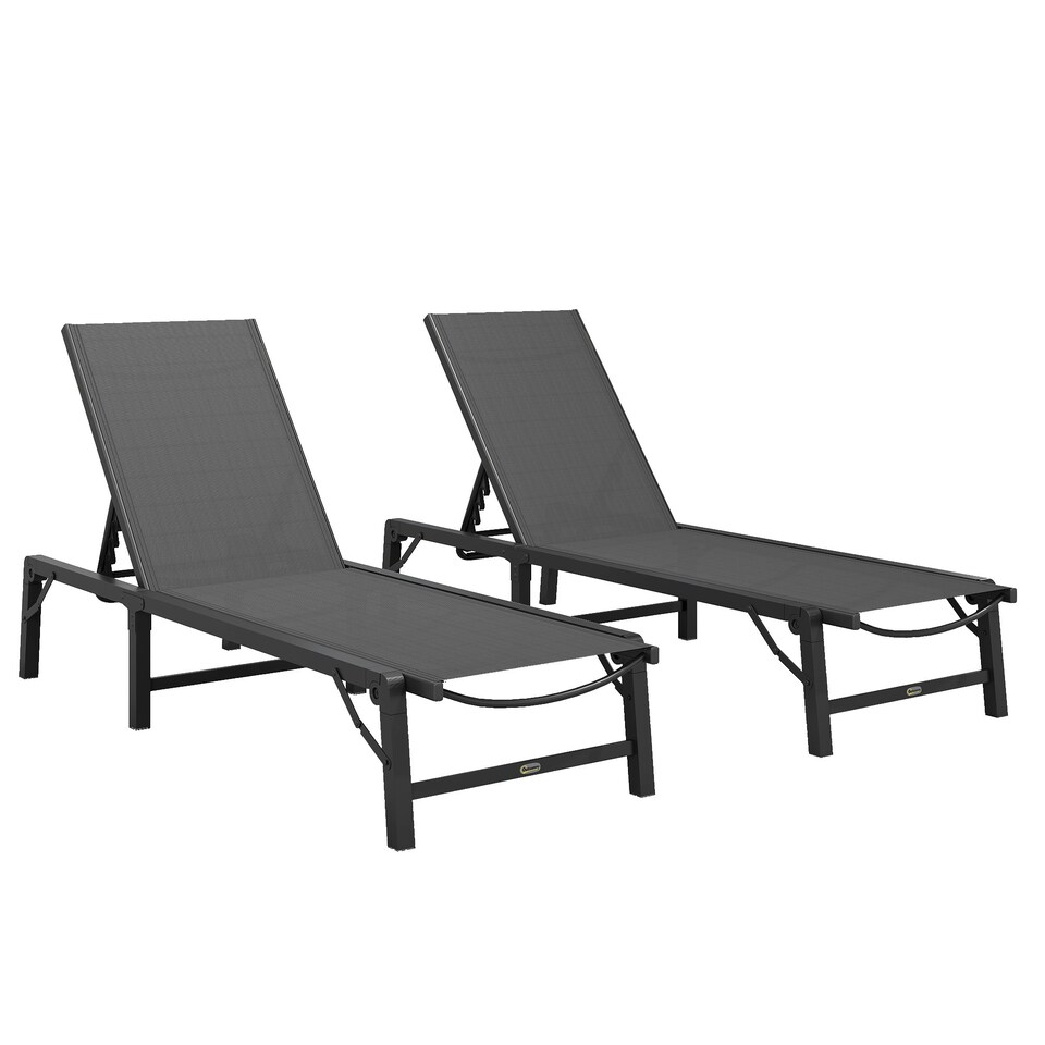 image 1 of Outsunny Folding Sun Lounger Set of 2, 5-Position Reclining Sun Bed | Grey