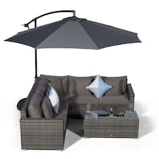 Havana 5 Seat Rattan Corner Sofa Set with Drinks Cooler Coffee Table Grey | Grey