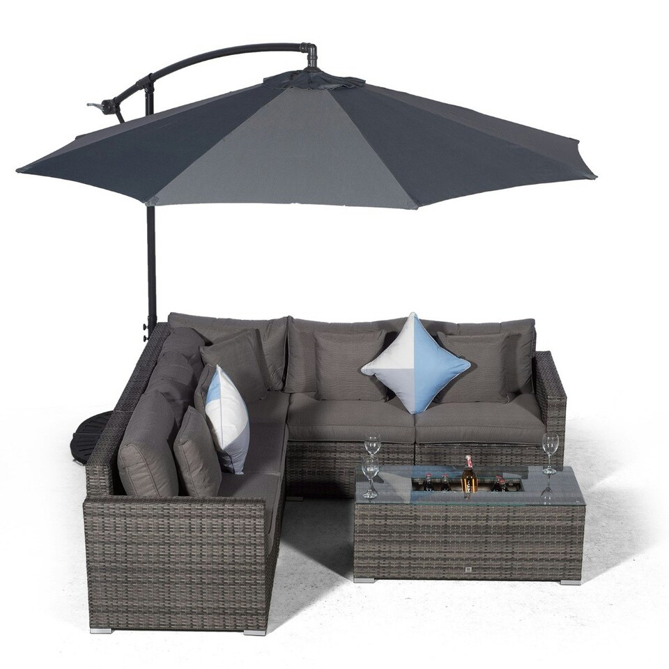 image 1 of Havana 5 Seat Rattan Corner Sofa Set with Drinks Cooler Coffee Table Grey | Grey