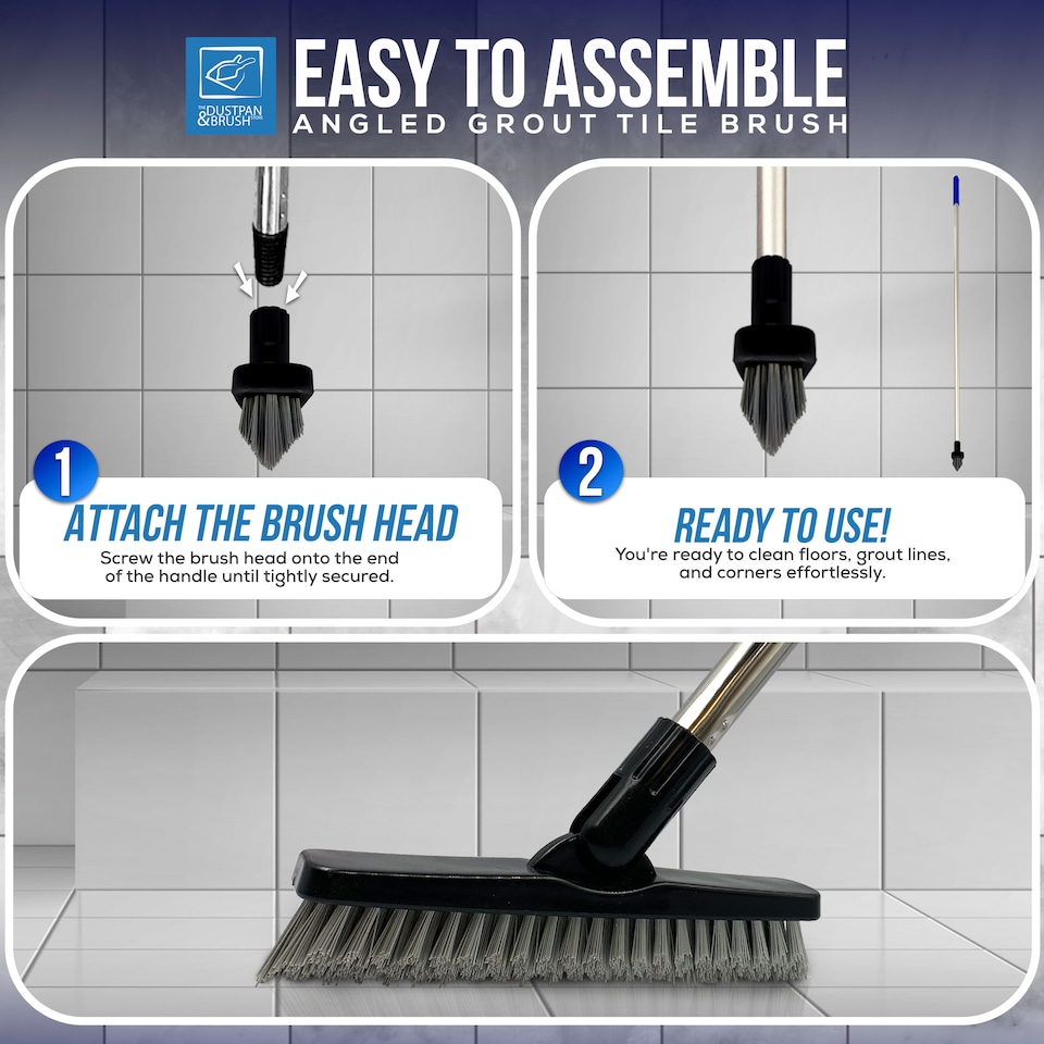 image 1 of Colour-Coded Angled Grout Brush with Handle 180° Swivel Tile & Corner Scrubber