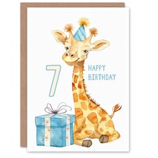 Cute Party Hat Cartoon Fun Age 7 Year Old Child Kids 7th Birthday Card