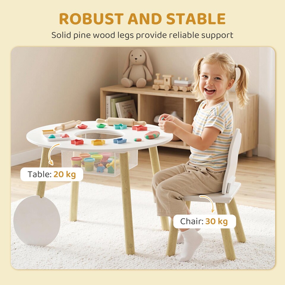 image 1 of AIYAPLAY Kids Table and Chairs Set with Storage Bag White